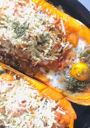 Una foto de 🎃CALABAZA🎃 RELLENA (solo de verduras) 🎃🧄🧅🫑🌶🍅🎃