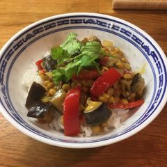 A picture of Coconut & Lime Dhal with Aubergines & Peppers.