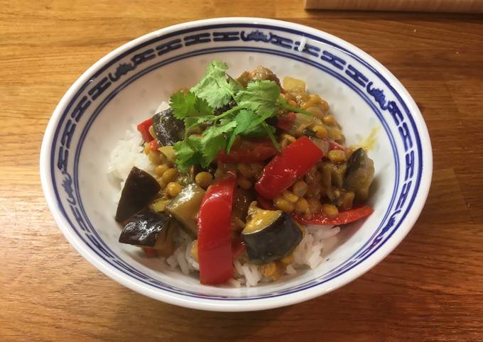 Coconut & Lime Dhal with Aubergines & Peppers recipe main photo