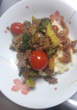 A picture of Ground beef and mash.