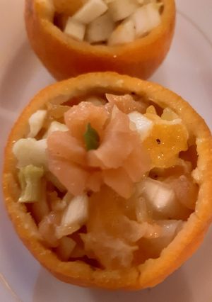 Foto di Cestini di mandarino, finocchio e salmone