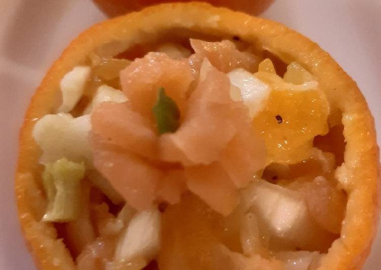 Cestini di mandarino, finocchio e salmone