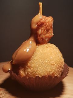 A picture of Chicken Croquettes with Satay Sauce.