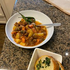 A picture of Winter Health in a pot: vegan bean minestrone.