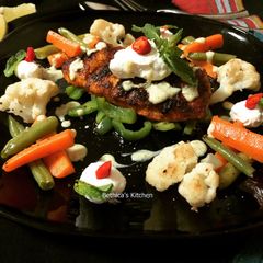 A picture of Pan Grilled Chicken with Sautéed Veggies.