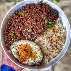 A picture of CRISPY HOISIN BEEF w/ RICE.
