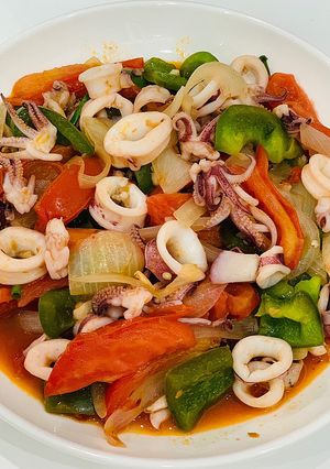 Hình của món Mực xào sate.