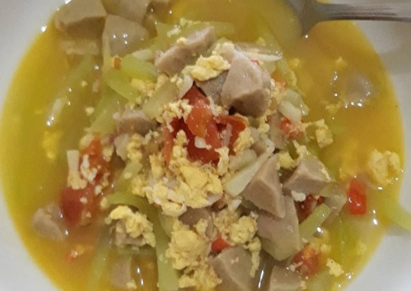 Tumis labu siam mix telur & bakso