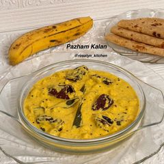 A picture of Pazham Kalan-Kerala Ripe Banana Curry (with Phulka) -Sadya Special.