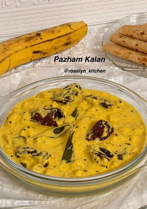 A picture of Pazham Kalan-Kerala Ripe Banana Curry (with Phulka) -Sadya Special.