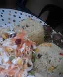 Spring Onions and Cabbage fried Rice, Graden salad with Gizzards