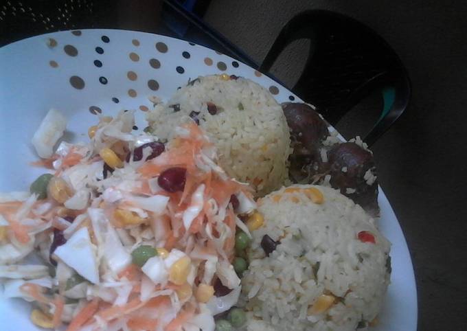 Spring Onions and Cabbage fried Rice, Graden salad with Gizzards