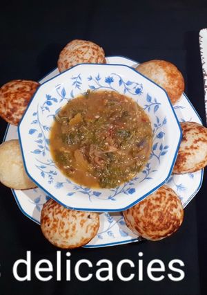A picture of Semovita Masa with taushe(vegetable soup).
