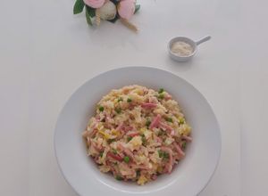 Une photo de Risotto aux poireaux/bacon