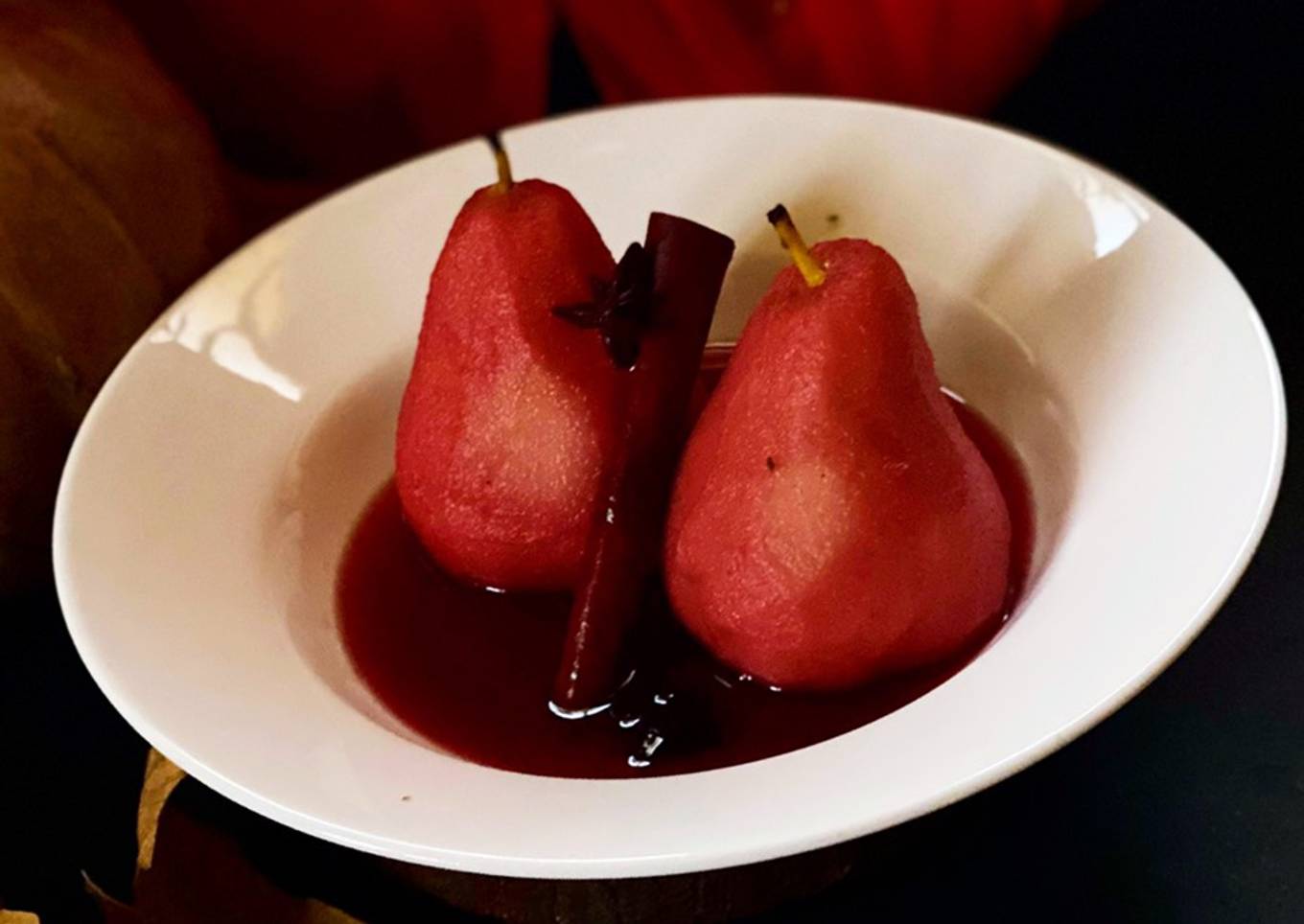 Poached Pears in Red Wine