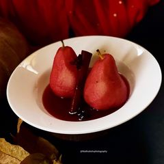 A picture of Poached Pears in Red Wine.