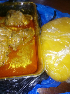 A picture of Banga soup and starch.