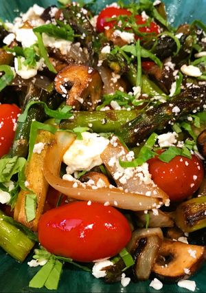 A picture of Roasted Vegetables with Feta Cheese.