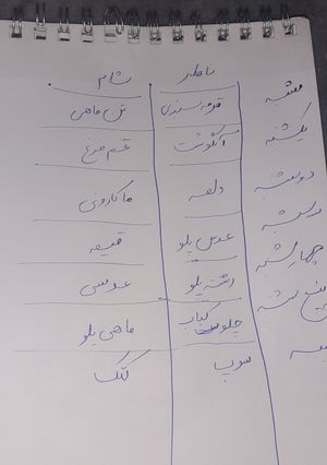 عکسی از دستور منوی هفتگی