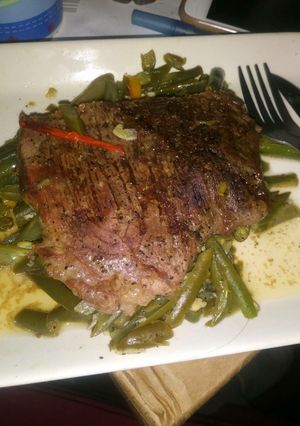 A picture of Anita's Fabulous Shoulder Steak With Green Beans.