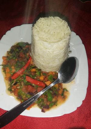 A picture of Rice and vegetables.