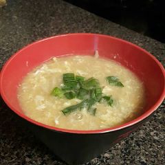 A picture of Egg drop tofu soup.