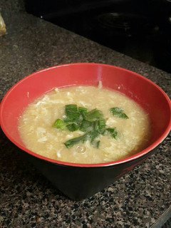 A picture of Egg drop tofu soup.