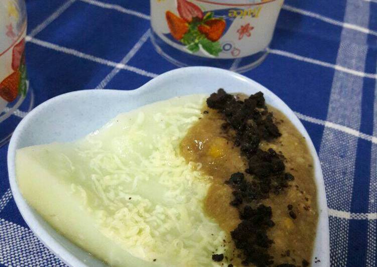Resep Puding pandan with fla jagung coklat tabur oreo yang nikmat