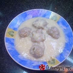 A picture of Giouvarlakia with egg and lemon sauce.