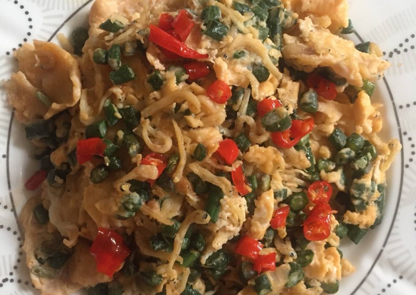 Dadar Telor Bebek teri Kacang panjang