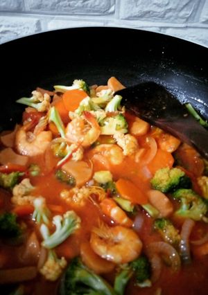 Foto resep Capcay udang kuah merah