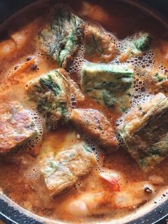 A picture of Thai Sour Curry Recipe •Climbing Wattle Omelette and Shrimps •Gaeng Som Chaom Goong.