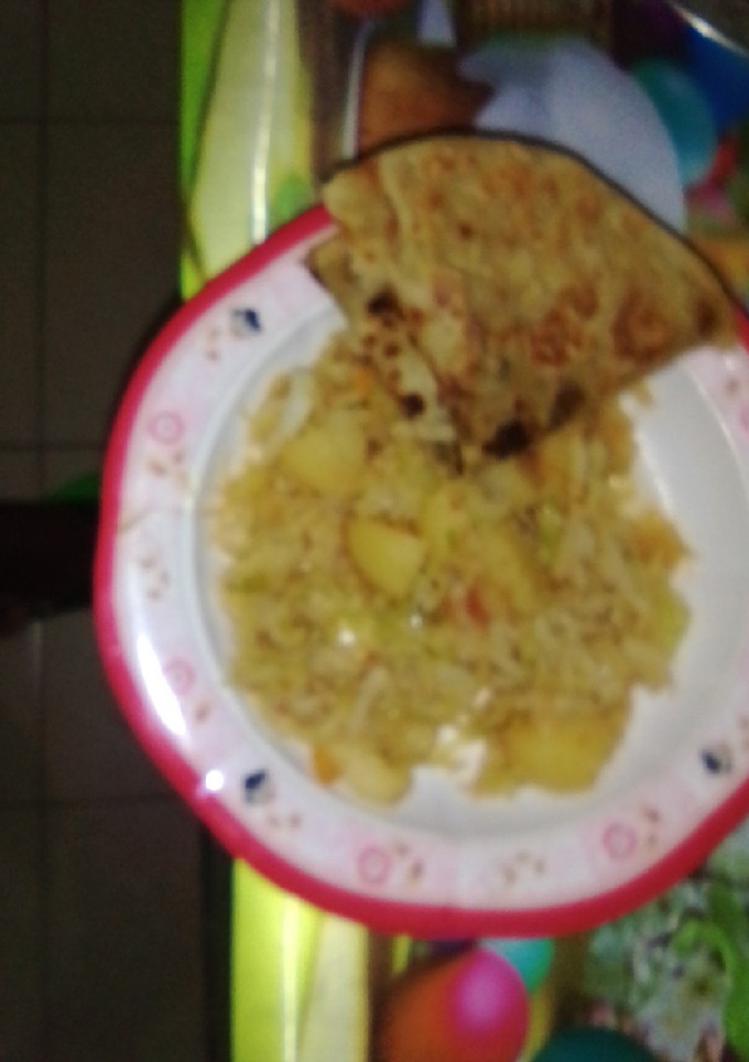 A picture of Chapati and cabbage.