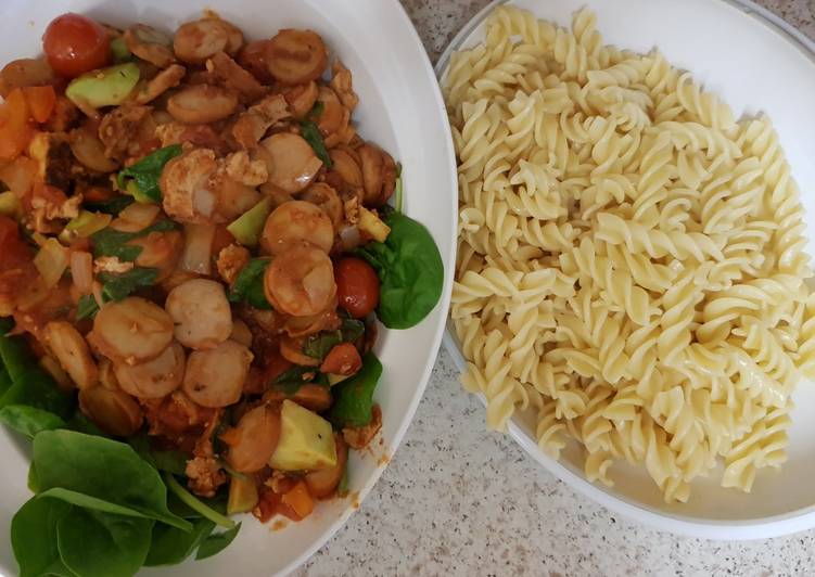 Steps to Make Any-night-of-the-week My Quick Smoked Sausage and Chicken Pasta. 😀