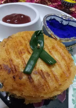 A picture of Dhokla burger.