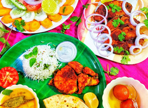 A picture of Healthy and Delicious Pomfret fish fry Thali.