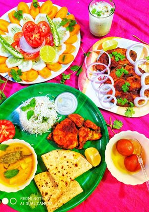 A picture of Healthy and Delicious Pomfret fish fry Thali.