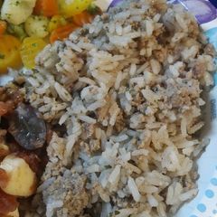 A picture of Hamburger and Rice.