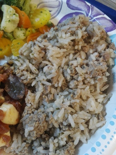 A picture of Hamburger and Rice.