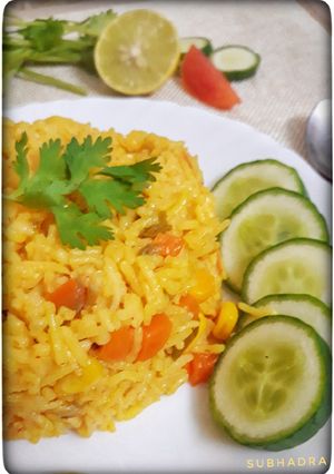 A picture of Mix veg corn rice.