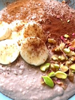A picture of Banana Cream with Peanut Butter, Yogurt, Oats (Smoothie Bowl).