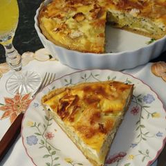 A picture of Goat Cheese, potato and onion tart.