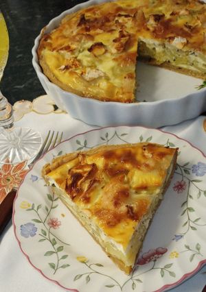 A picture of Goat Cheese, potato and onion tart.