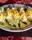 Chiles chilaca rellenos de pollo con salsa de elote💖
