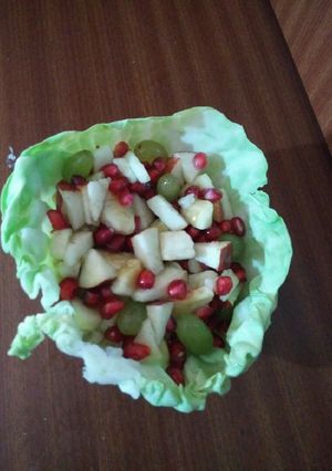 A picture of Mixed fruit chat in Cabbage katori.