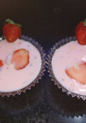 A picture of Sago pearl strawberry kheer.