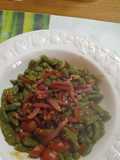 Tyrolean Spinach Gnocchi with Quick Cherry Tomato Sauce and Crispy Speck
