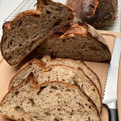 A picture of Seeded Tartine sourdough with scalded rye flour.