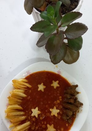عکسی از دستور خورشت قیمه بامیه با روغن دنبه