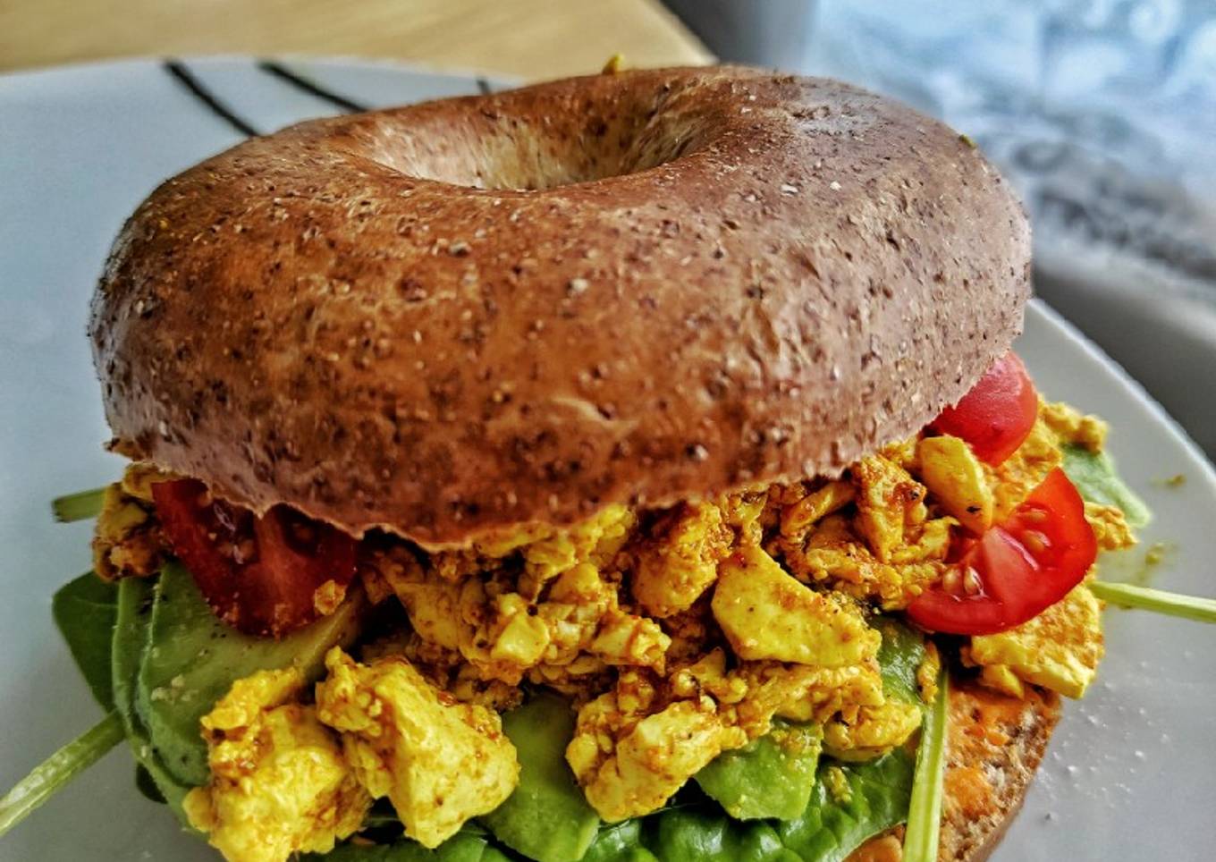 Scrambled Tofu Bagel